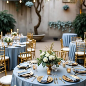 Round tables, Chairs and Cloth